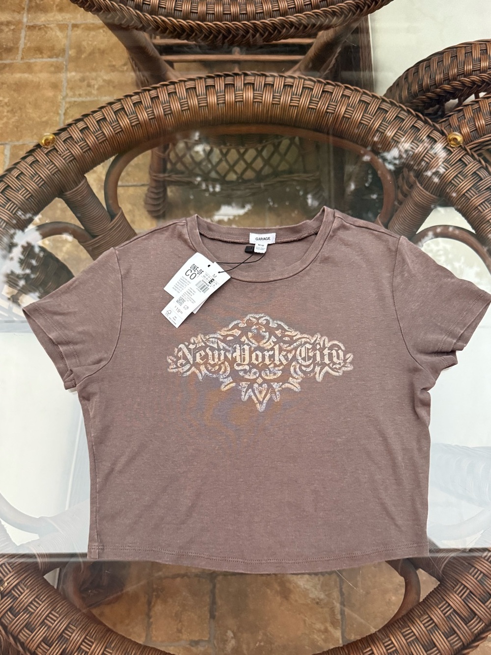 Garage Mauve Brown New York City Graphic Crop Tee